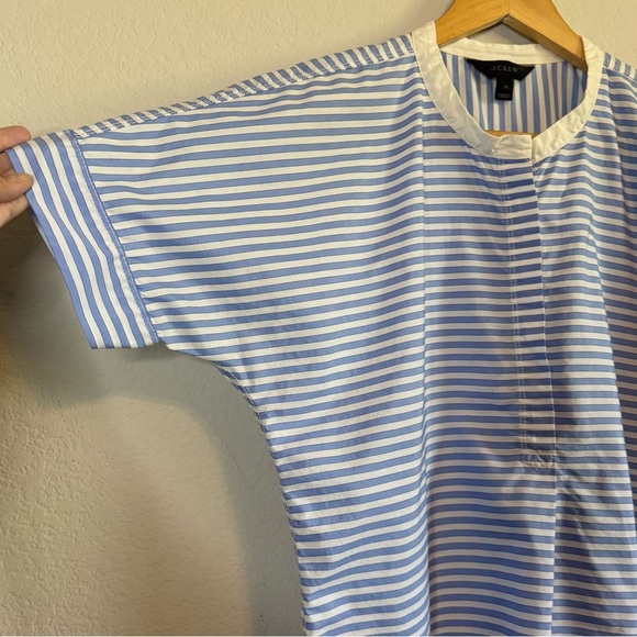 J Crew Lightweight Blue White Stripe Short Sleeve Popover V Neck Shirt Blouse MD - Picture 4 of 13